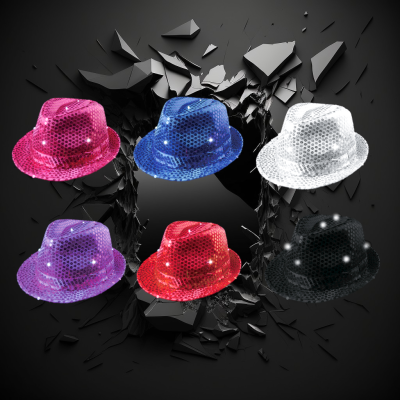 ASSORTED COLOR LED NON-FLASHING SEQUIN FEDORA HAT
